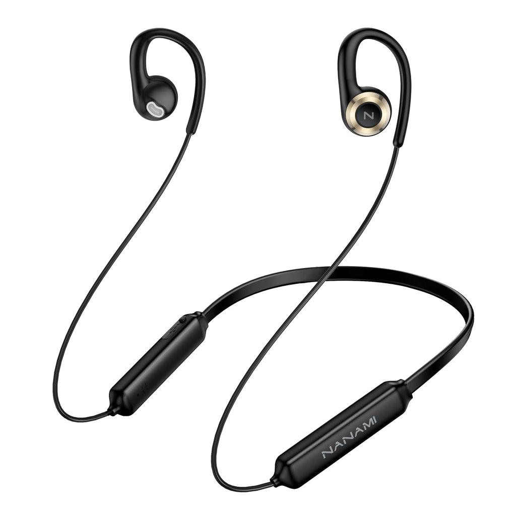 NANAMI Open Ear Headphones Wireless Headphones Bluetooth Earbuds 15H Playtime Crisp Stereo Sound Headset IPX5 Waterproof Sports Neckband Bluetooth 5.3 Earphones with Earhooks for Podcast Audio