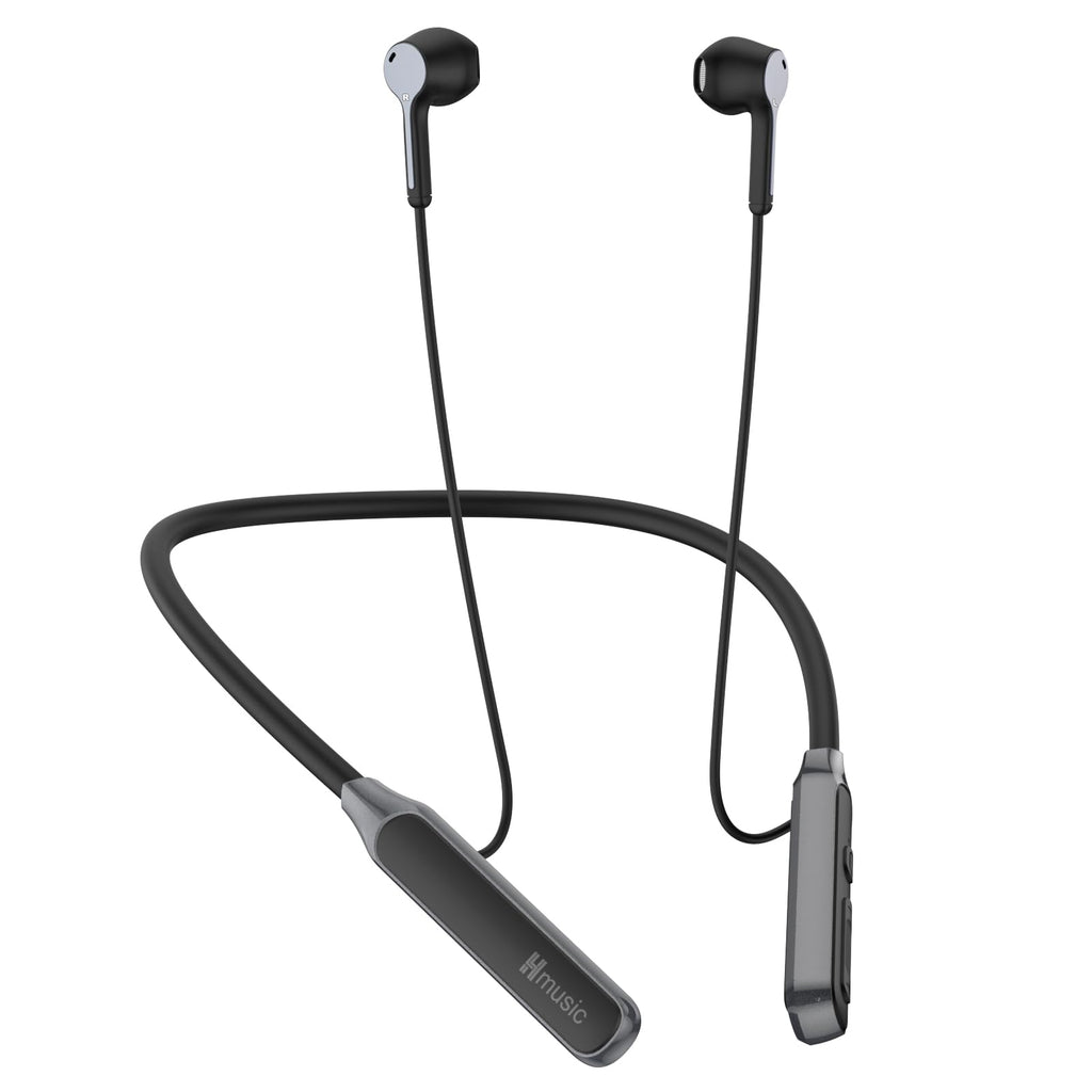 Hmusic Bluetooth Headphones Neckband 30H Playtime Wireless Headphone IPX5 Waterproof Sweat Resistant Noise Isolation Wireless Earphones for Jobsite Sports Running Gaming (Black)