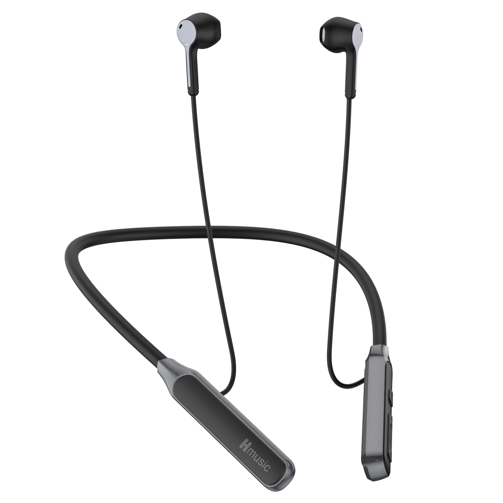Hmusic Bluetooth Headphones Neckband 30H Playtime Wireless Headphone IPX5 Waterproof Sweat Resistant Noise Isolation Wireless Earphones for Jobsite Sports Running Gaming (Black)