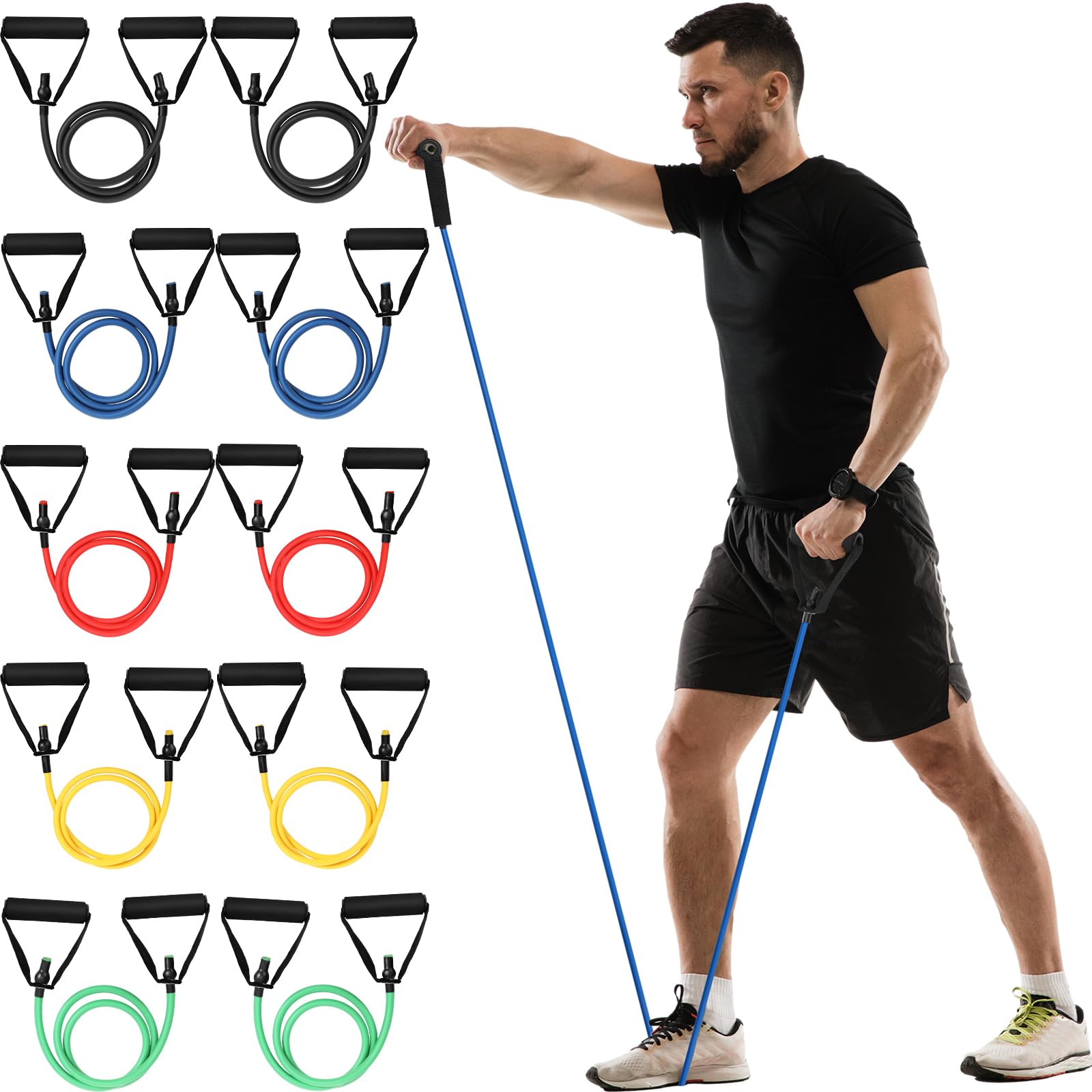 Shappy 10 Pcs Resistance Bands with Handles Exercise Tube Band Exercise Bands Resistance Bands Set Stretch Bands for Exercise Woman Man Training Physical Therapy Workouts Fitness (20 to 60 Pounds)
