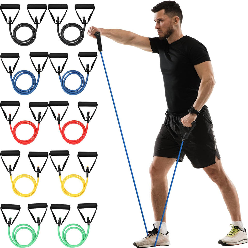 Shappy 10 Pcs Resistance Bands with Handles Exercise Tube Band Exercise Bands Resistance Bands Set Stretch Bands for Exercise Woman Man Training Physical Therapy Workouts Fitness (20 to 60 Pounds)
