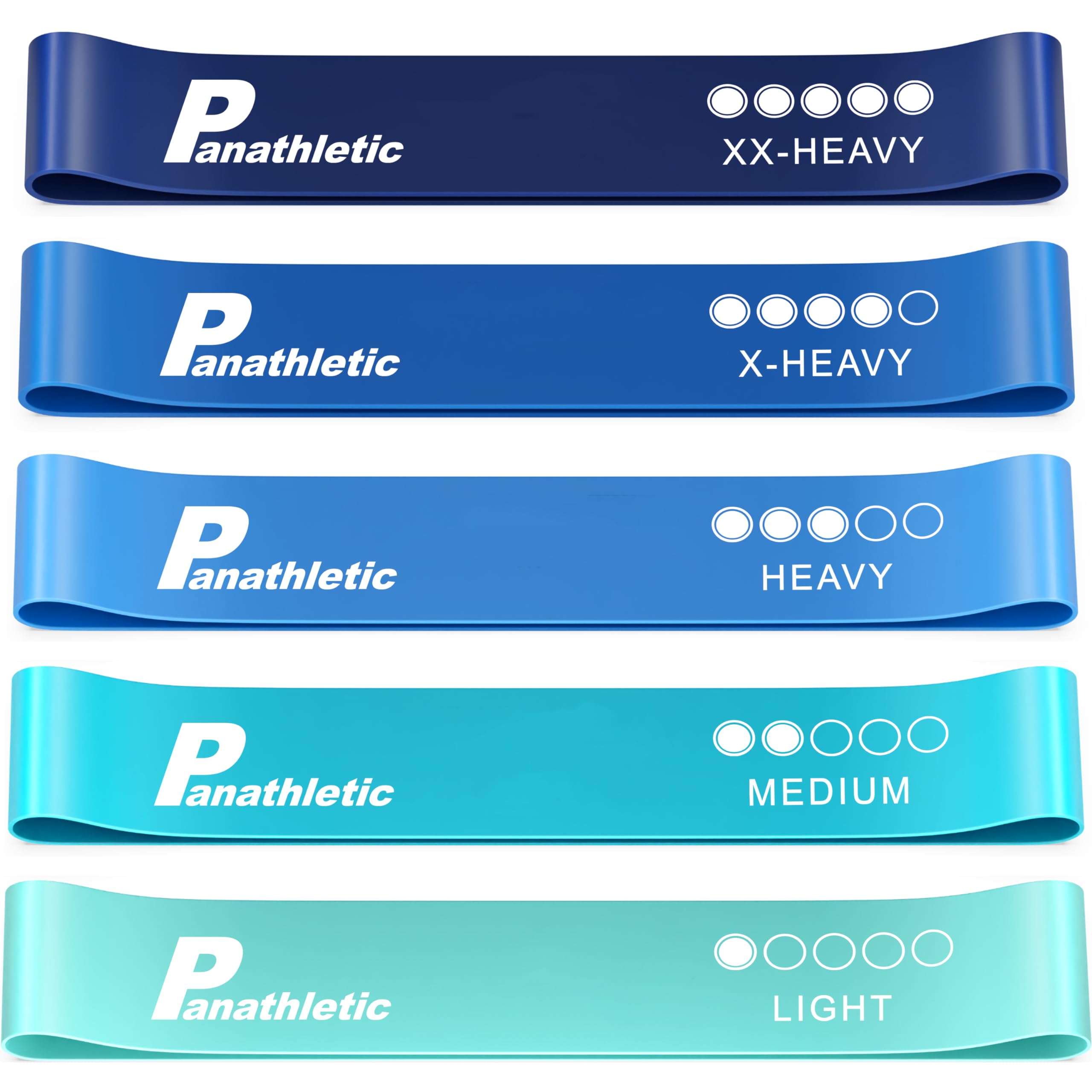 Panathletic Resistance Bands Set of 5 Bands – 5 Different Resistance Levels Exercise Guide eBook Carry Bag – 5X Booty Loop Band for Butt and Legs Women - Fitness Stretch Band for Workout Men