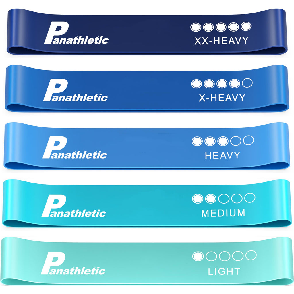 Panathletic Resistance Bands Set of 5 Bands – 5 Different Resistance Levels Exercise Guide eBook Carry Bag – 5X Booty Loop Band for Butt and Legs Women - Fitness Stretch Band for Workout Men
